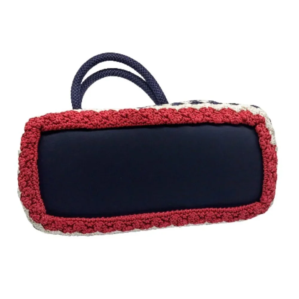 The Sak Original Red White Blue Stripe Crochet Satchel Bag
